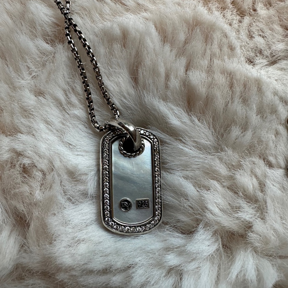 David Yurman Silver Dog Tag Necklace